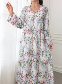 Al Najma 2025春夏花卉印花浪漫度假风迪拜阿拉伯长裙，端庄大方 - 彩色 - 查看 4