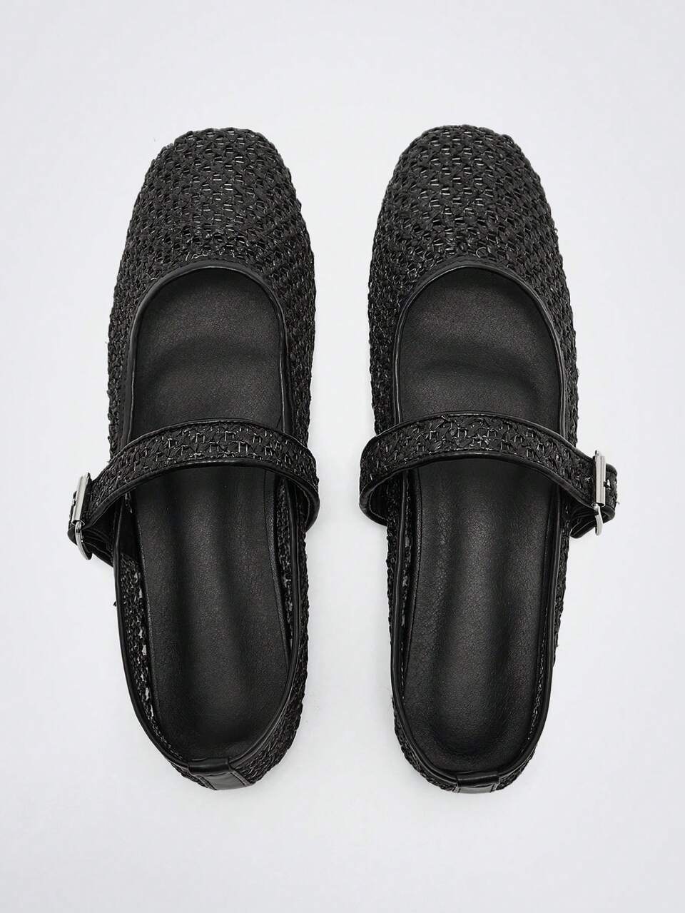 Women Woven Hollow Square Toe Flat Casual Vacation Minimalist Soft Black Ladies Flat Mary Jane Shoes Beach Breathable