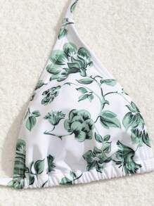 Swim Mod Women's Floral Print Halter Tie Bikini Set With Cover-Up Sarong Skirt, 3pcs Summer Beach Swimwear Set - Mint Green - View 4