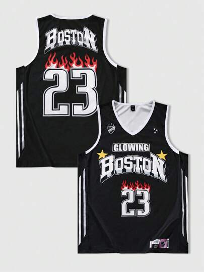 Prep ملابس علوية رياضي بطبعة حرفية على الرقبة على شكل حرف V للسلة بلايب