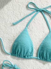 SHEIN Swim Women's Sexy Bikini Set With Wave Pattern - Green - View 5