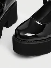 Sugerpunk Women Black Leather Chunky Wedge Platform Shoes, For Outdoor, Graduation, Wedding Party, Summer, University Students, Spring - Black - View 9