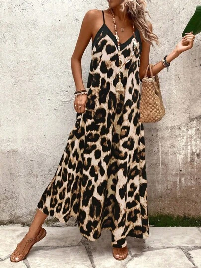SHEIN Tall Rochie de damă cu imprimeu leopard, potrivită pentru vacanță, navetă zilnică
