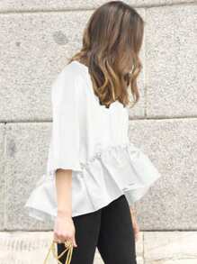 INAWLY Blusa elegante de mujer con bajo con volantes de unicolor - Blanco - Ver 2