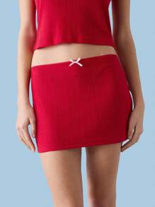 COUREZ Pointelle Jersey Tube Mini Skirt Y2K Vintage - Red - View 2