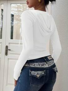 INAWLY Chaqueta con capucha con cremallera de unicolor simple para mujer, de manga larga, de moda