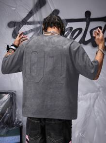 SWAVVY 男士宽松针织短袖T恤，带空气层绒面革，夏季，街头潮流 - 深灰色 - 查看 3