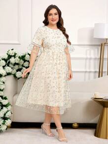 SHEIN Clasi Vestido de malla bordado color albaricoque de talla grande para mujeres, elegante para bodas, fiestas, moda y estilo, vestidos de primavera/verano para mujeres, vestidos de verano para mujeres de talla grande, vestidos de talla grande para mujeres, vestidos fluidos, vestidos para fiestas de mujeres, vestido de encaje, vestidos modestos para mujeres, vestido con volantes, vestido de fiesta, vestido elegante, vestido de té, vestidos de verano de talla grande, vestidos de curvas, vestidos para eventos de boda, vestido de malla, vestido para salir