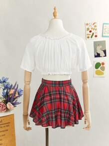 2pcs Teen Girls Simple & Practical Set (Top And Skirt)