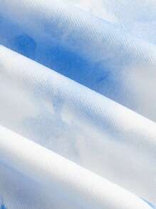 SHEIN Privé 优雅度假裹身 V 领不对称下摆侧抽绳印花迷你紧身吊带连衣裙 - 淺藍色 - 查看 3