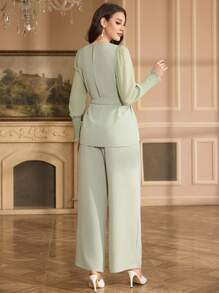 Al Najma Ensemble 2 pièces femme, Top ample en chiffon à manches et pantalon long, style arabe