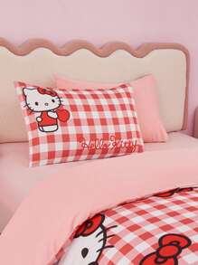 HELLO KITTY AND FRIENDS | SHEIN 可爱猫咪和心形图案床上用品 3 件套，面料柔软温暖，多种尺寸可选 - 紅色 - 查看 6