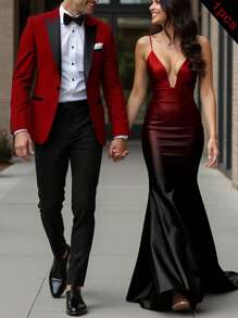 Manfinity Mode Manfinity AFTRDRK 男士印花翻领长袖纯色长裤套装 - 彩色 - 查看 1