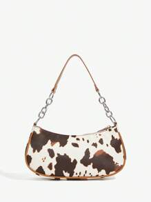 SHEIN ICON 女士、女式单肩包、流浪包、时尚、个性、简约、百搭、街头、甜美酷炫女孩、辣妹、Y2K、复古、铆钉、复古、奶牛印花、五金链条装饰、西式风格、青少年、波西米亚风格女士包、牛仔竞技场合的完美之选 - 彩色 - 查看 4