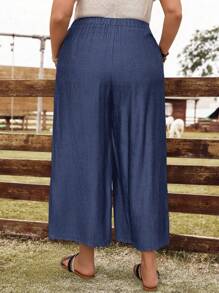 EMERY ROSE Plus Size Women's Early Spring Blue Denim Effect Capri Pants