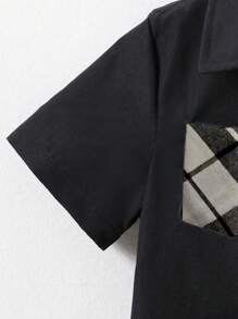 SHEIN Explorewe 1pc Young Boy Plaid Patchwork Collar Long Sleeve Shirt, Comfortable Casual Versatile Suitable For Outdoor, Summer, Leisure, Party, Daily Wear, School, Travel, Gathering - Black - View 3