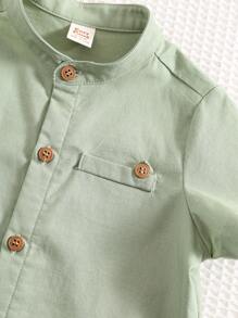 Cozy Pixies 男婴纯色圆领短袖休闲开衫 - 綠色 - 查看 3