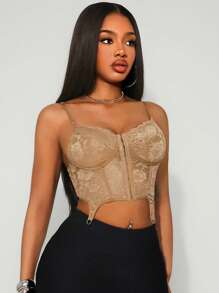 SHEIN SXY Top corto fashion e sexy con spalline in pizzo, schiena scoperta, incrocio di cinturini, camisole asimmetrica sexy