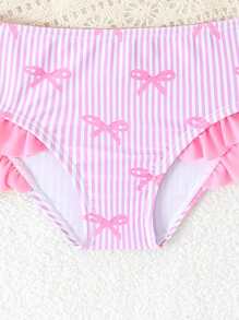 Baby Girls Cute Bow Print Swimsuit Three-Piece Set - Multicolor - View 5