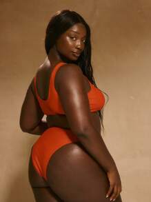 MUSERA Plus Thick Strap Metal Ring Trim Sides Bikini Bottom Only Boho Swim Holiday Sexy Cute Elegant - Brown - View 3