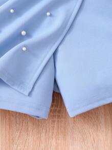 Sparklyn Tween Girls Bow Accent Pearl Decor Camisole Top And Pearl Skort Set - Blue - View 5