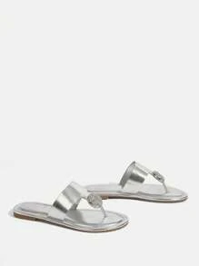 CUCCOO TILAWA 女士银色水钻圆形装饰平底凉鞋，优雅柔软舒适一脚蹬沙滩休闲假日派对拖鞋 - 銀色 - 查看 10