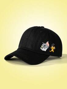 TOM & JERRY X SHEIN 1 pieza Gorra de béisbol con estampado de dibujos animados, básica y linda, unisex, adecuada para uso casual - Negro - Ver 1