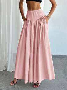 Firerie Women's Ruched High Waist A-Line Skirt With Real Pockets, Elegant - Pink - View 4