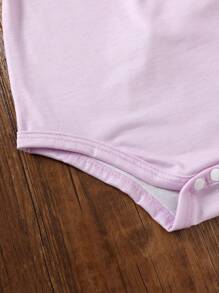 SHEIN 3pcs/Set Baby Girl Infant Casual Daily Wear Sweet Cute Pink Bow Pattern Soft Knitted Fabric Strap Bodysuit Set, Spring/Summer - Purple - View 4