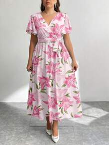 Firerie 休闲简约复古花卉图案宽松大码连衣裙，适合秋冬季