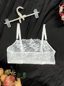 SHEIN 大码透明蕾丝无钢圈性感内衣文胸 - 白色 - 查看 3