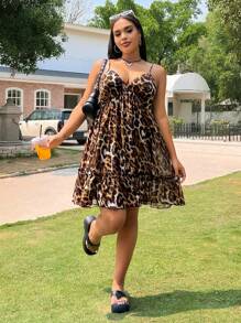 SHEIN EZwear Váy ngủ ngày lễ thường ngày bằng vải chiffon họa tiết da báo cỡ lớn cho nữ - Nhiều màu - Xem 8