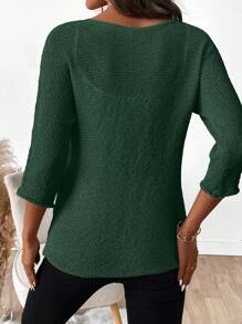 EMERY ROSE Suéter casual y sencillo de cuello de barco de unicolor con mangas 3/4, jersey de punto para uso diario en otoño e invierno - Verde Oscuro - Ver 2