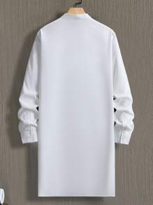 Manfinity Homme Men's Plain Long Sleeve Button Down Pleated Hem Long Shirt - White - View 2