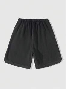 ROMWE MEN Street Life Pantalones cortos casuales de hombre con lavado y bordado de araña, para verano - Negro - Ver 2