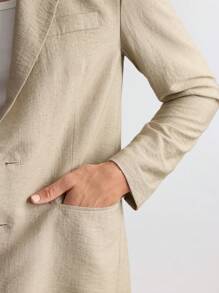 Ontre 2025 Summer Men Solid Lapel Neck Single-Breasted Casual Blazer, Versatile, Breathable, Soft, Urban Chic, Linen, Lightweight Linen Blazer - Apricot - View 3