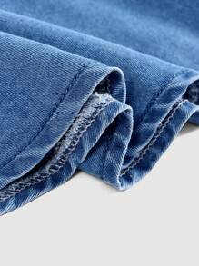 SHEIN Girlism 少女春夏假期纯色提花露背可拆卸大蝴蝶结优雅牛仔连衣裙，女童毕业礼服派对蓬松连衣裙，蝴蝶结装饰，露背设计和蓬松连衣裙，女童夏季早午餐毕业服装，海滩波西米亚风度假服装少女，乡村音乐会服装/狂欢服装 - 中等水洗藍 - 查看 4