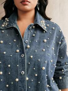 Anewsta Blusa de cárdigan largo decorada con cuentas y cristales, de estilo elegante, casual y de vacaciones para mujer, tallas grandes, para primavera/verano - Azul - Ver 1