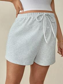 SHEIN Maternity Casual Drawstring Waist Shorts For Summer - Light Grey - View 6