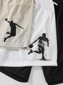 Compra 2 y lleva 3, set de 3 pantalones cortos deportivos y casuales para la escuela, cómodos, de moda, versátiles, suaves, con estampado de baloncesto y letras, adecuados para primavera y verano, para uso diario, exterior, escuela, calle, fiesta y hogar