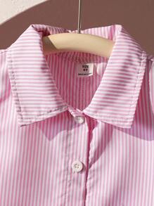 SHEIN Elladie kids Young Girls'Woven Striped Pastel Pink Sleeveless Asymmetric Blouse With Bowknot Back,Summer School Casual Outing Versatile Item Summer - Pink - View 8