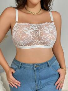 SHEIN 大码透明蕾丝无钢圈性感内衣文胸 - 白色 - 查看 5