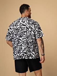 EASEVO Plus Size Men Casual Loose Black & White Woven Short Sleeve Shirt & Shorts Set