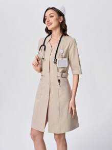Scrubzie 3/4 Sleeve Anti-Wrinkle Fabric Nurse Dress, Fashionable & Suitable For Summer