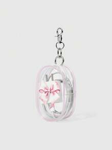 ROMWE Kawaii Portable Mini Transparent Zipper Pouch - Multifunctional Travel Organizer For Cables, Cosmetics, Keys & Accessories | Compact Keychain Storage Bag For Women, Girls, Office, School & Outdoor Essentials - Pink - View 2