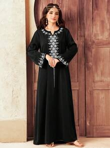 SHEIN Teen Girl Patterned Robe - Black - View 7