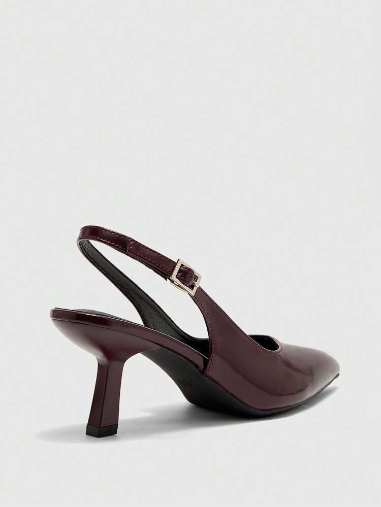 CUCCOO BIZCHIC Zapatos de tacón de aguja de punta fina en color rojo vino con talón de gatito sesgado, zapatos elegantes básicos para uso en la oficina y paseo para mujer en verano