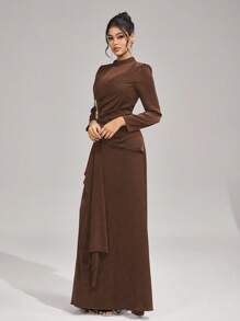 Coutiva Neues elegantes schlank geschnittenes Kleid mit Stehkragen und Langarm, formell, Abendkleid, Abendgarderobe, für Abend, Hochzeitsgast