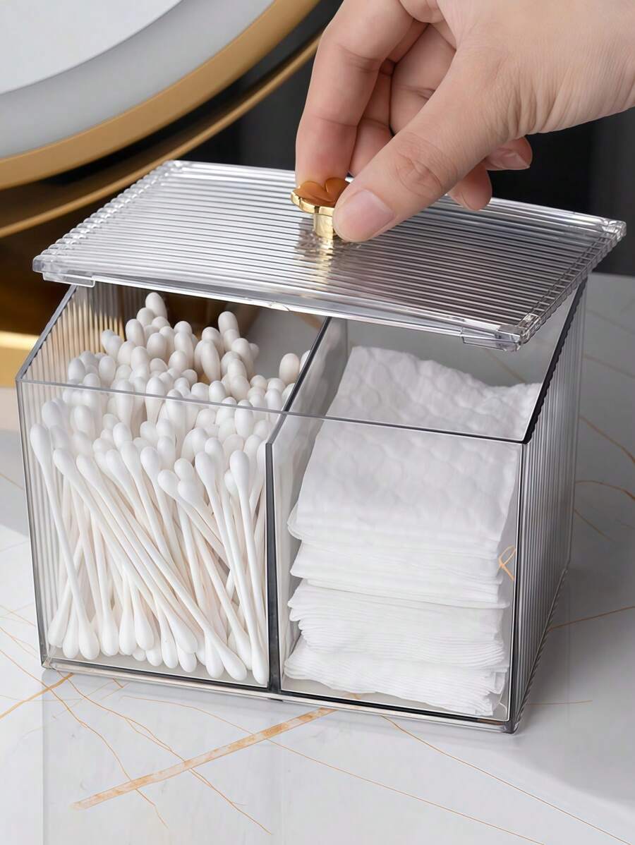 SHEIN 1PC Clear 2 Grids Plastic Desk Storage Box, Modernist Transparent Desktop Organizer With Minimalist Design, Multipurpose Office Essentials For Home & Workspace, Space-Saving Organizer, Sleek Stylish Storage Solution - Clear - View 1