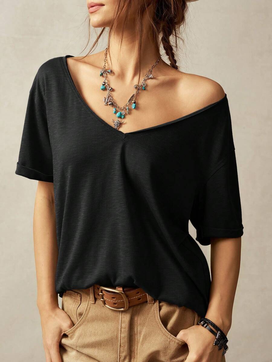 Bohemela 夏季大码休闲纯色短袖T恤